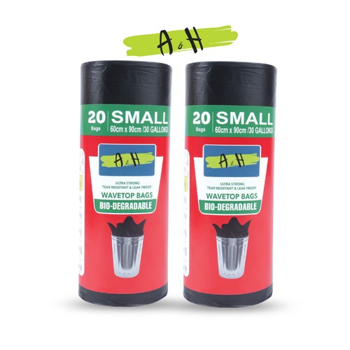 A&H Biodegradable Small Black 30 Gallon Garbage Bag Rolls (60x90cm)