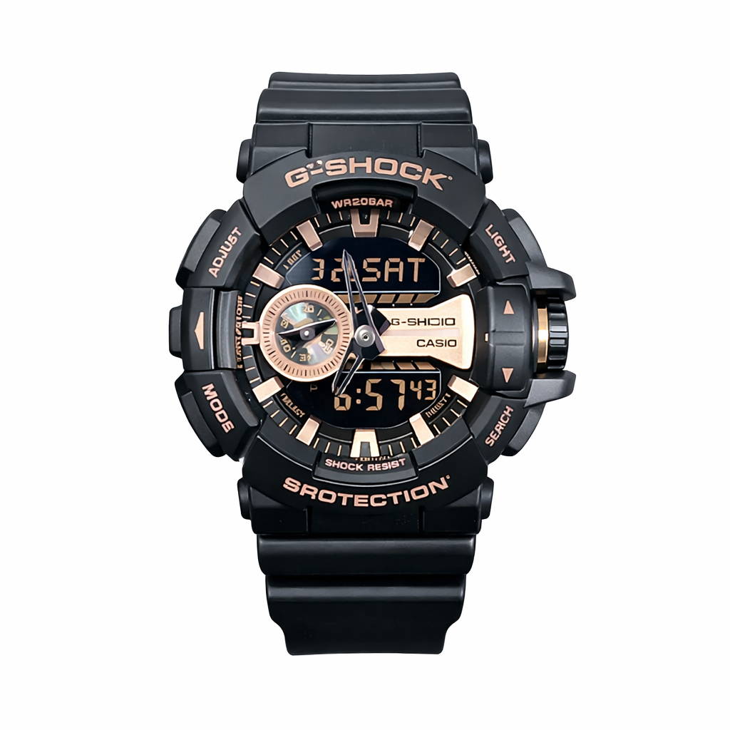 Casio G-Shock Men's Analog-Digital Quartz Watch Rose Gold Dial, Black Strap - GA-400GB-1A4DR