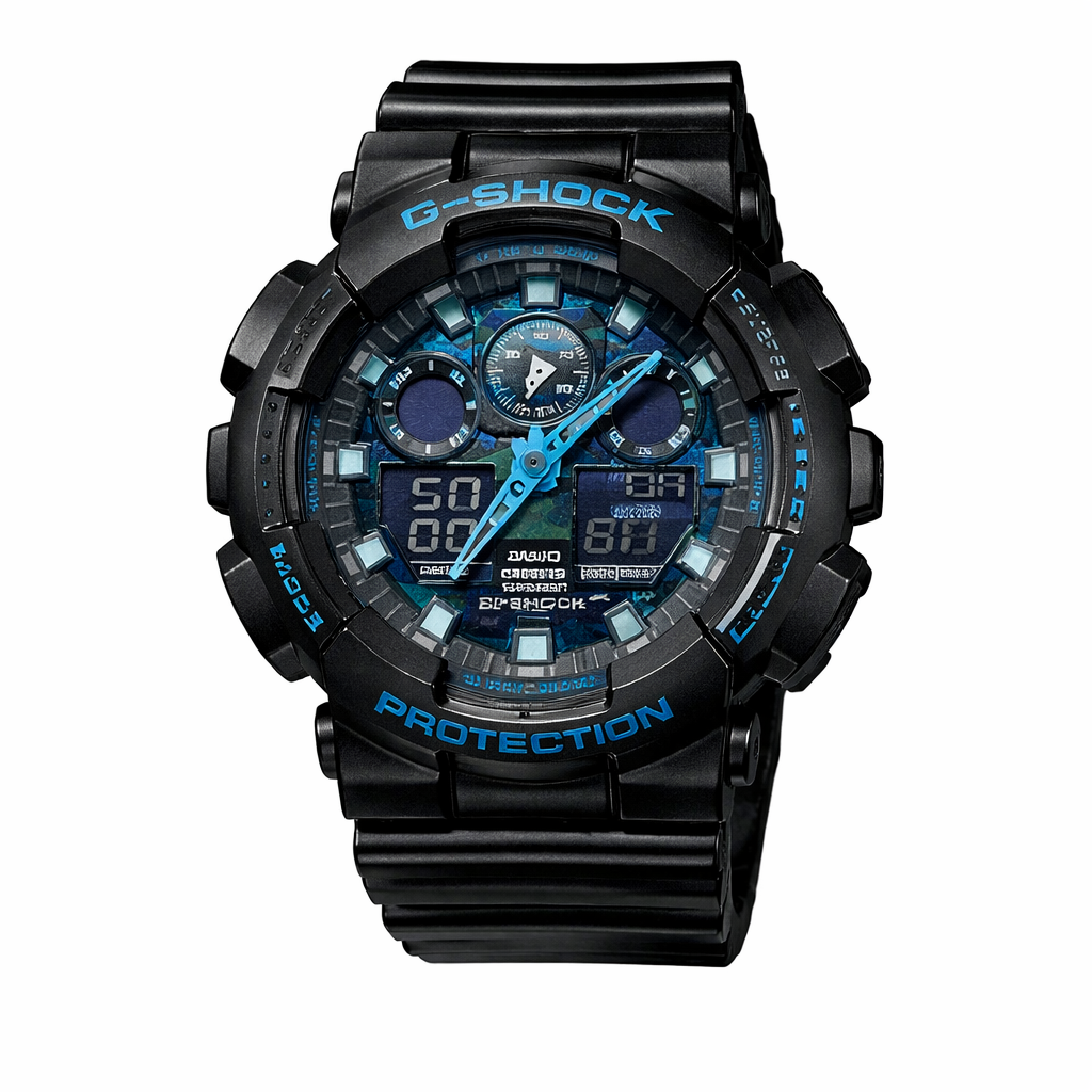Casio G-Shock Men's Analog-Digital Quartz Watch Blue Dial, Black Strap - GA-100CB-1ADR
