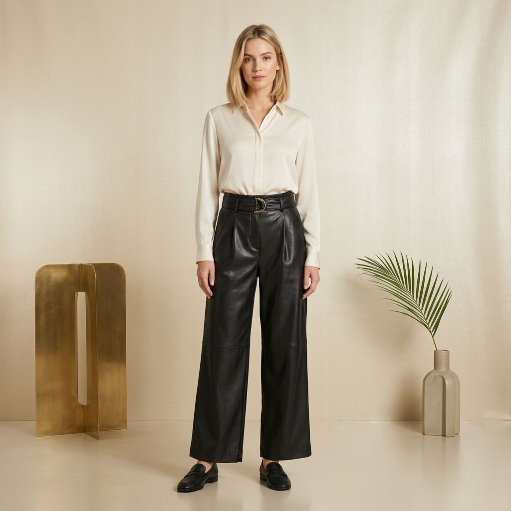 High-Waisted Faux Leather Wide-Leg Pants-Black