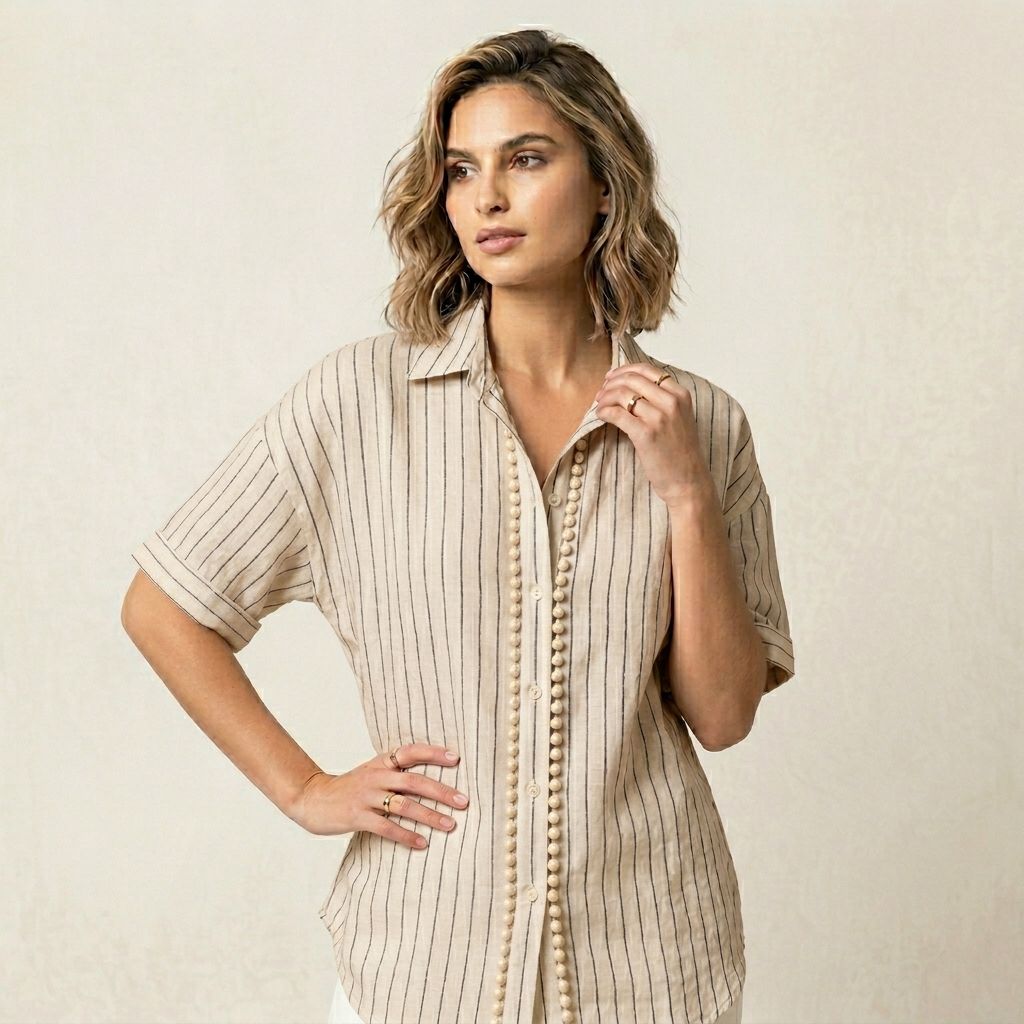 Ladies Blouse Printed S/S-Beige