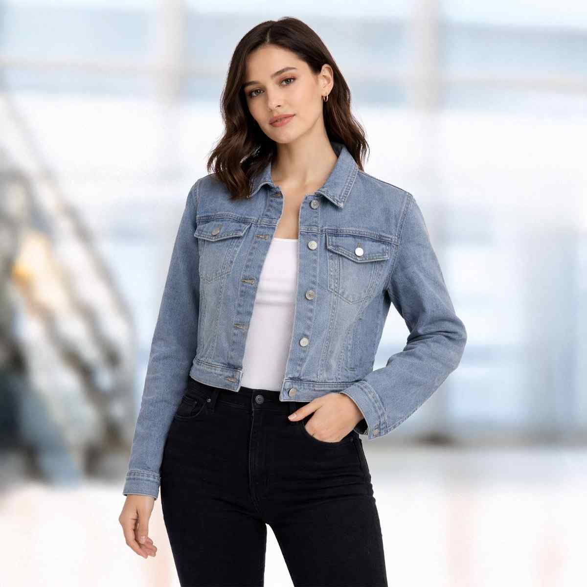 Ladies Jeans Jacket Light Blue-L