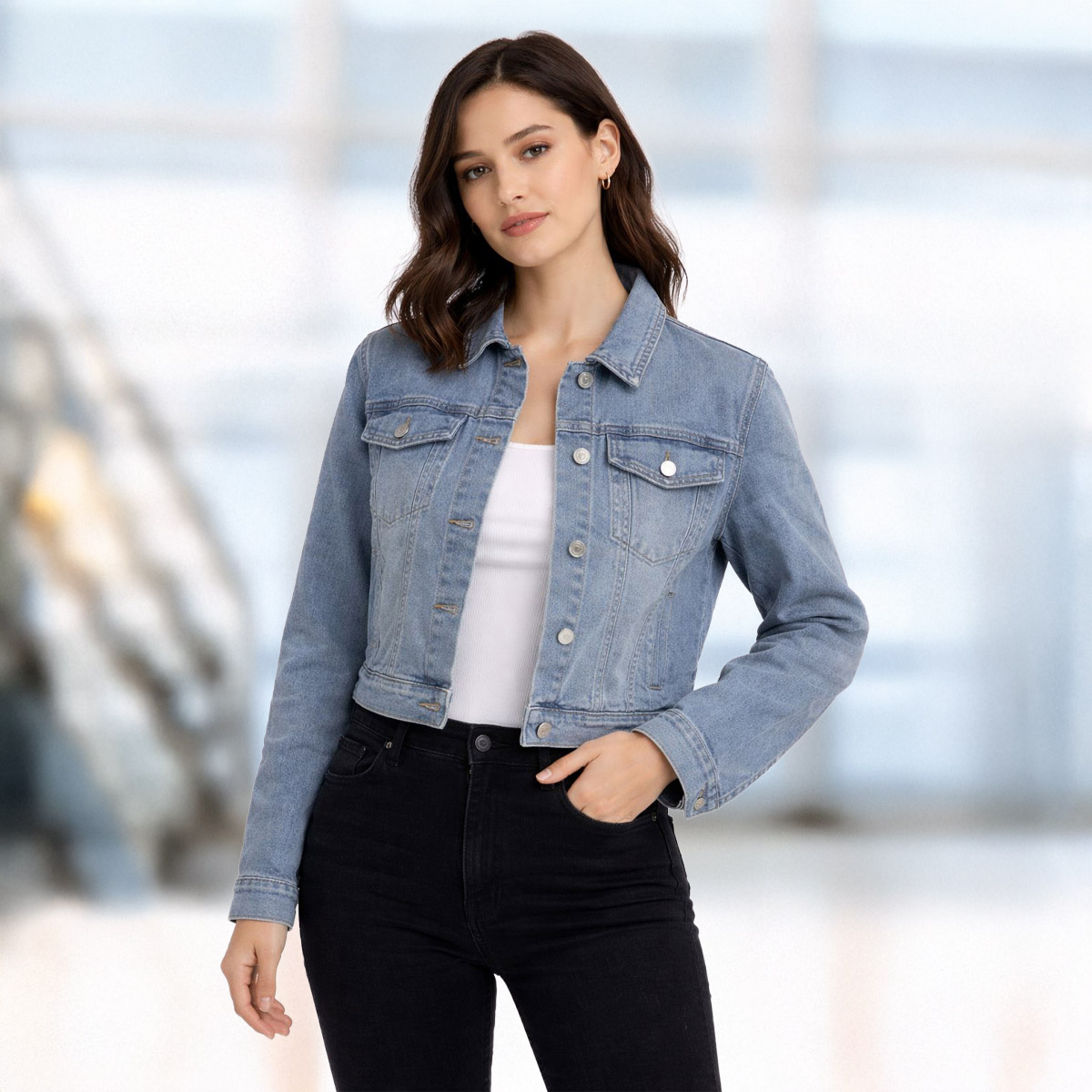 Ladies Jeans Jacket Light Blue-XL