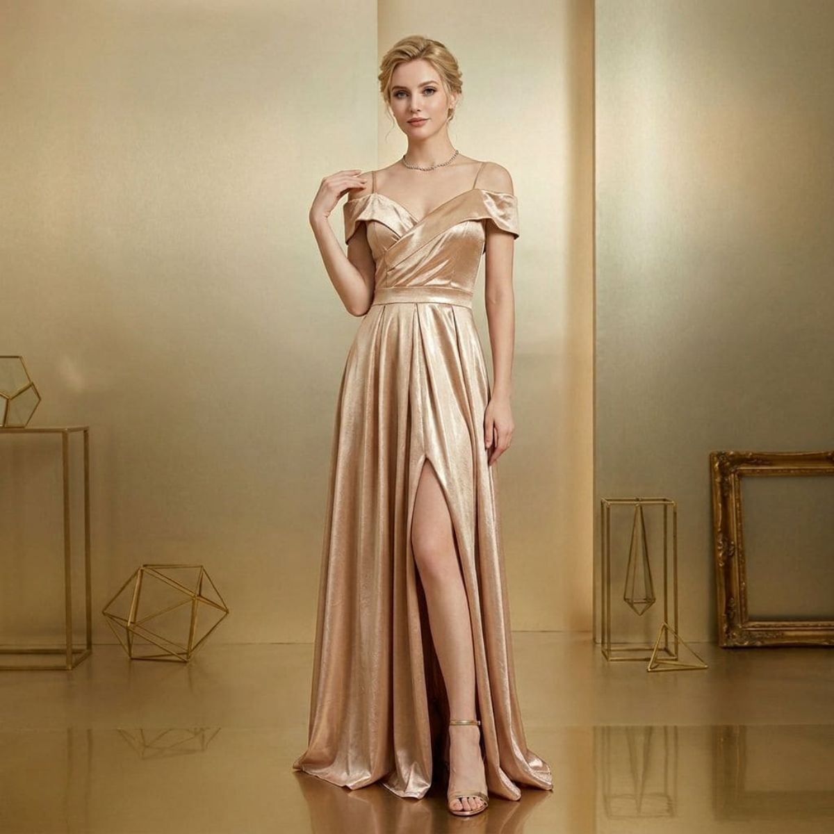 Ladies Party Dress-Light Gold