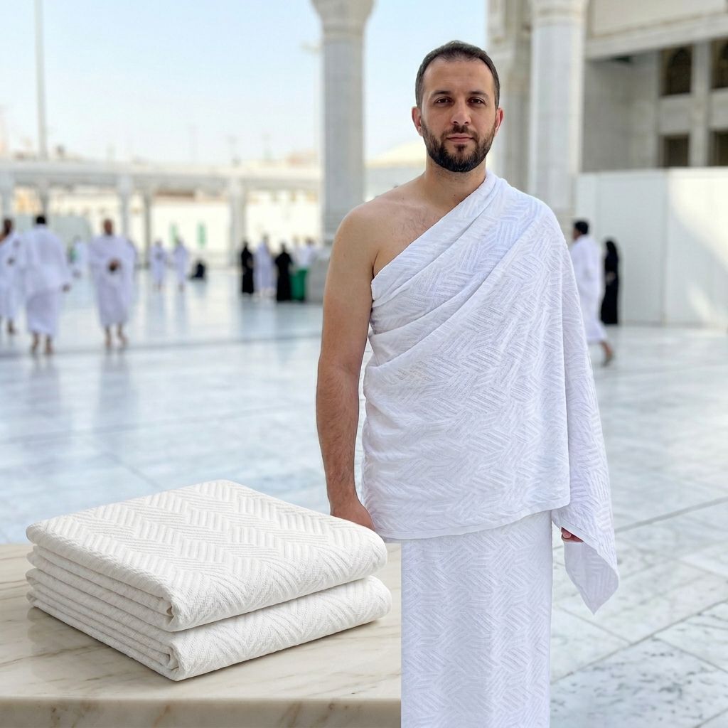 طقم ملابس الإحرام باللون الأبيض