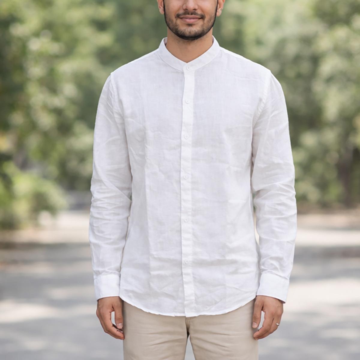 Mens Casual Shirt L/S-White-XL