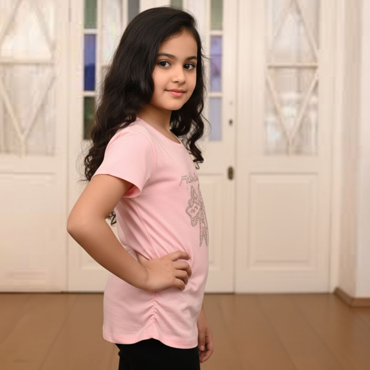 Girls T-Shirt with Bow Design-Pink