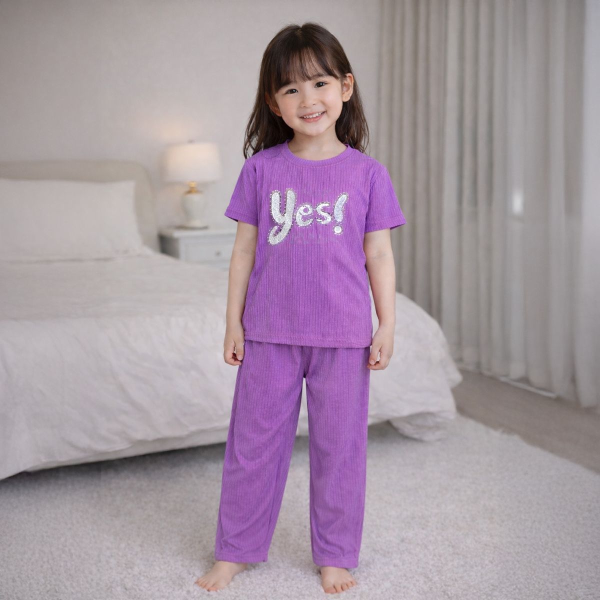 Girls Pyjama With Pant S/S-12Y-Purple