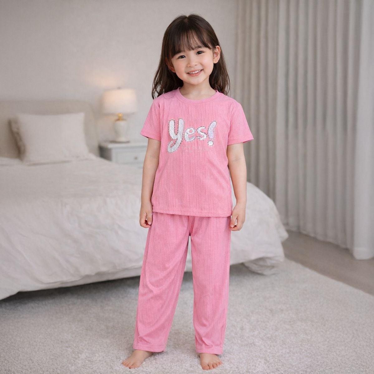 Girls Pyjama With Pant S/S-8Y-Pink