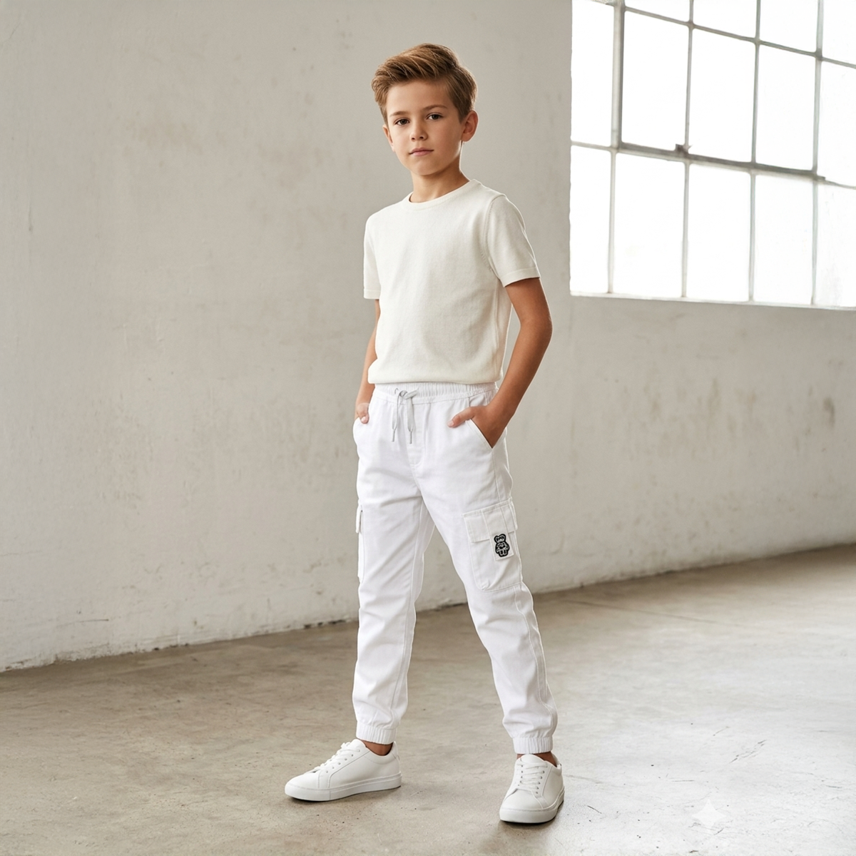 Boys Track Pant Cotton-12Y-White