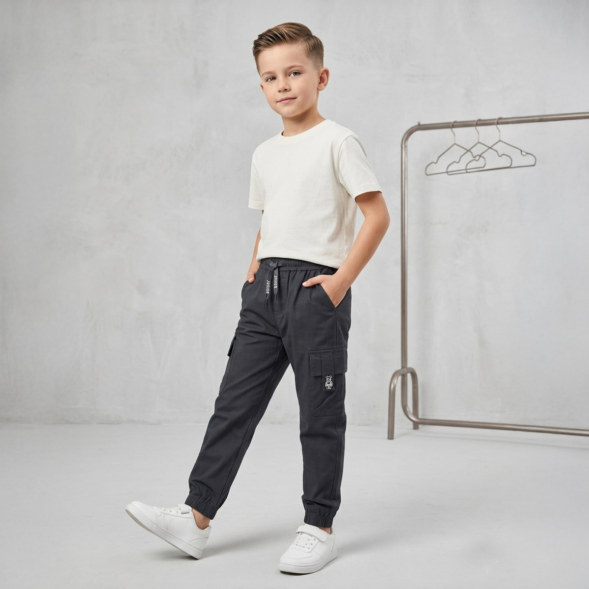 Boys Track Pant Cotton-12Y-Black