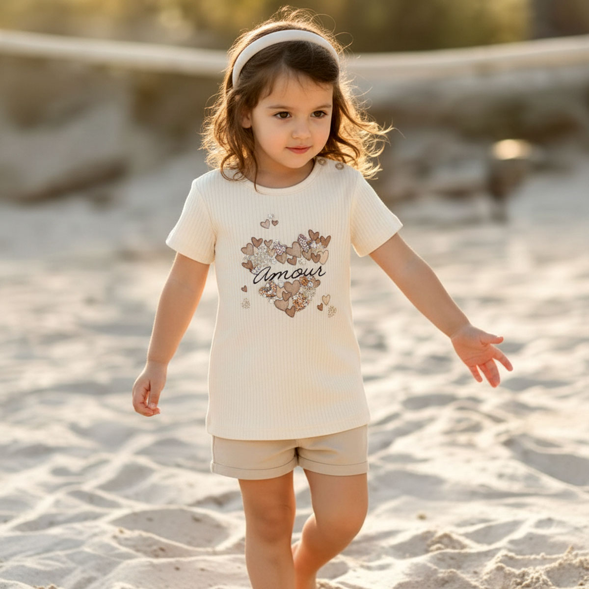 Girls "Amour" T-Shirt Multicolor-Beige