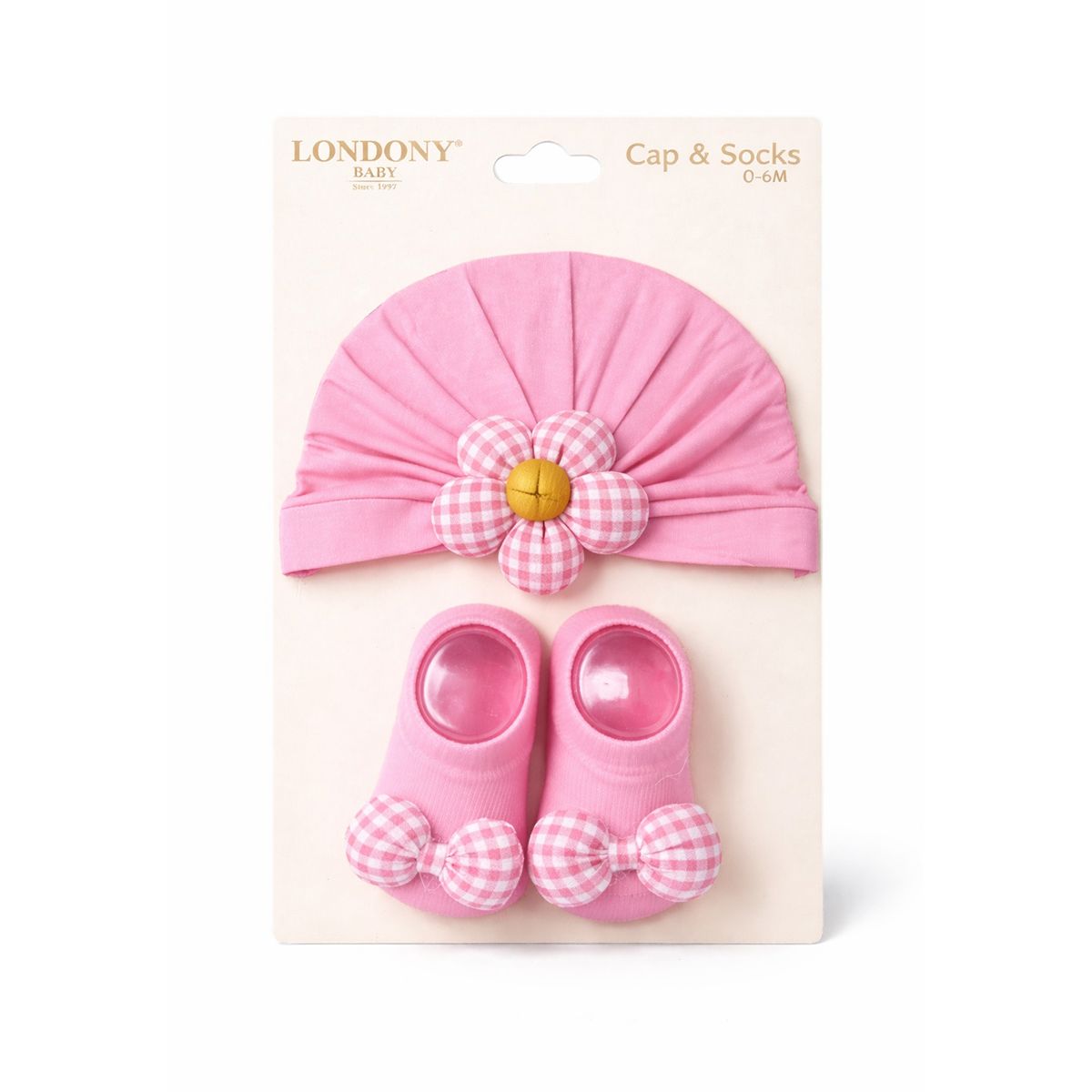 Cap + Socks-0 To 6 Months-Pink