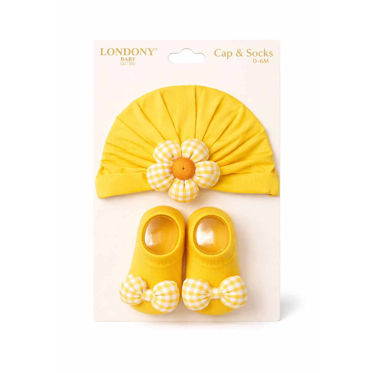 Cap + Socks-0 To 6 Months-Yellow