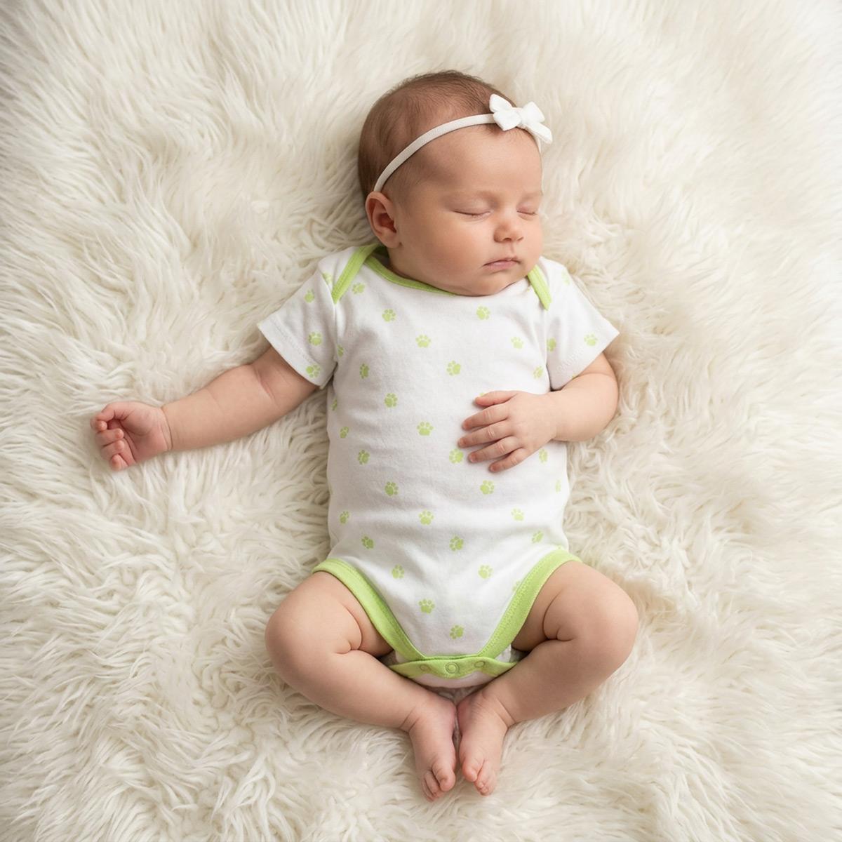 Baby Girls Body Suit S/S Set-White/Green