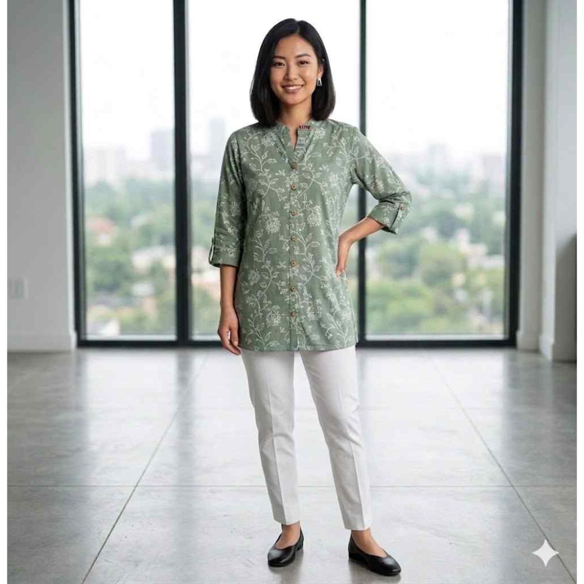 Ladies Short Kurti Green-L