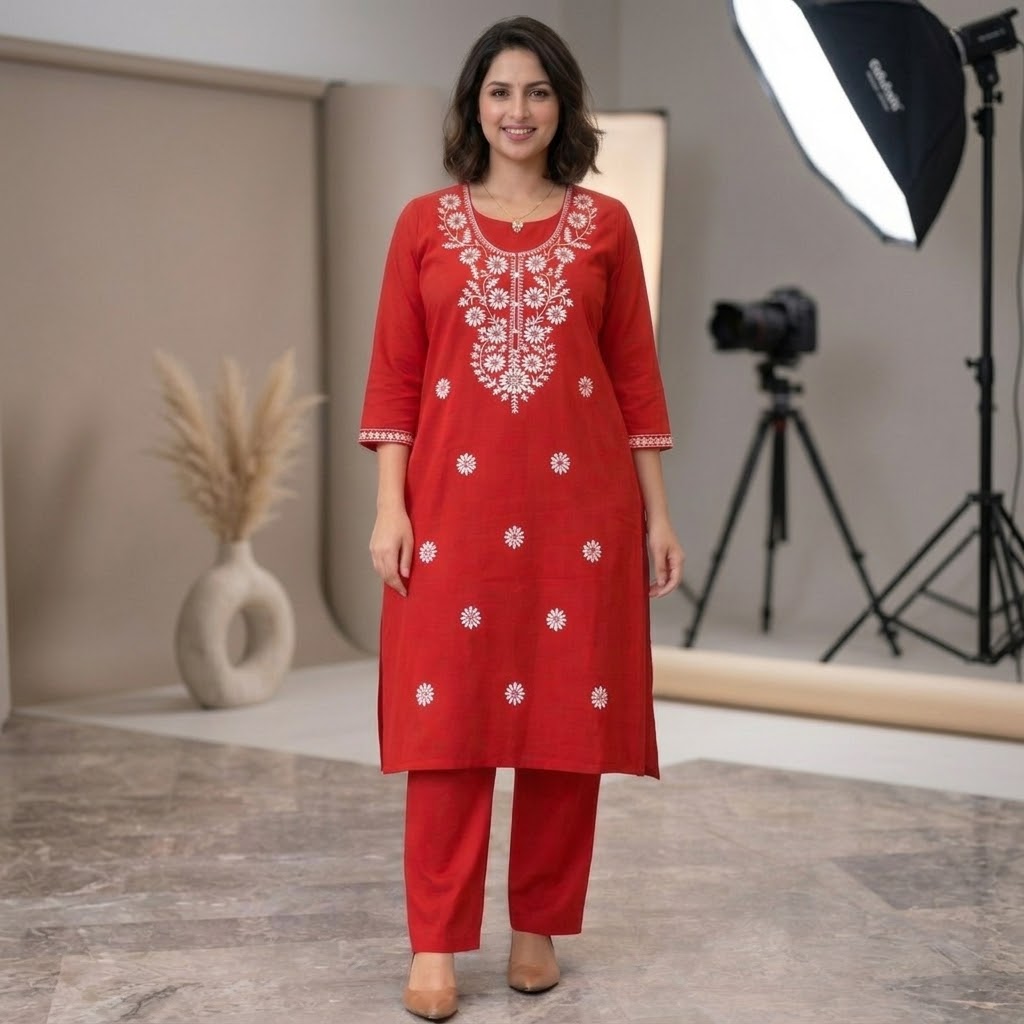 Ladies 2-Piece Co-Ord Printed-Red-2XL