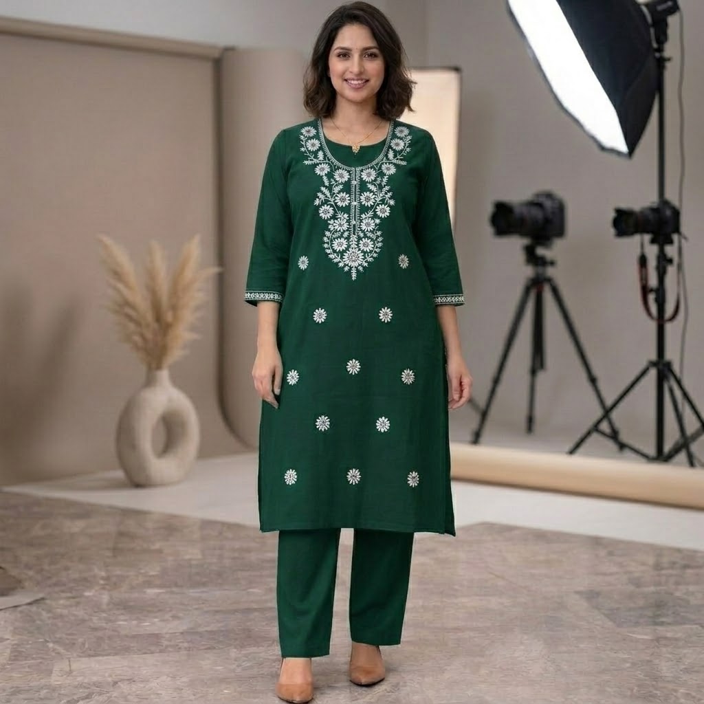Ladies 2-Piece Co-Ord Printed-Green-XL