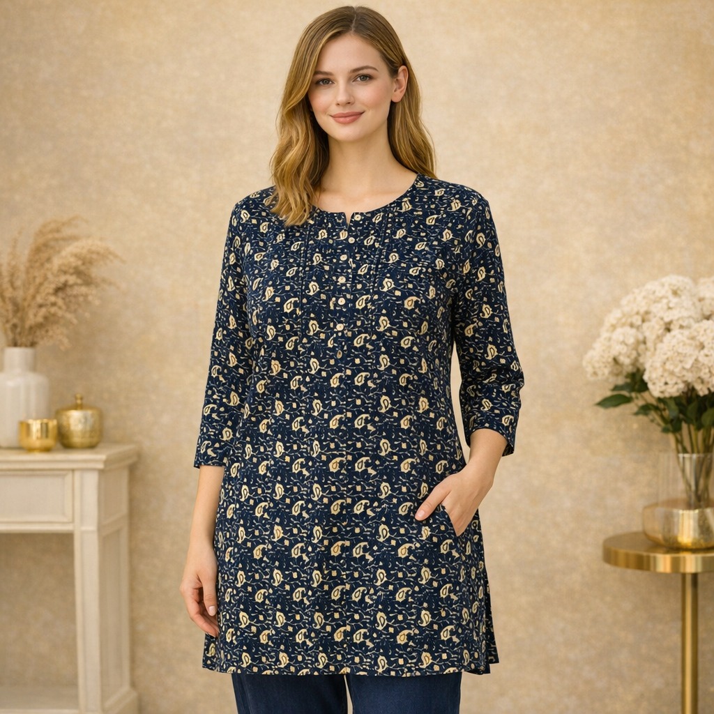 Ladies Kurti Plain-Blue-XXL