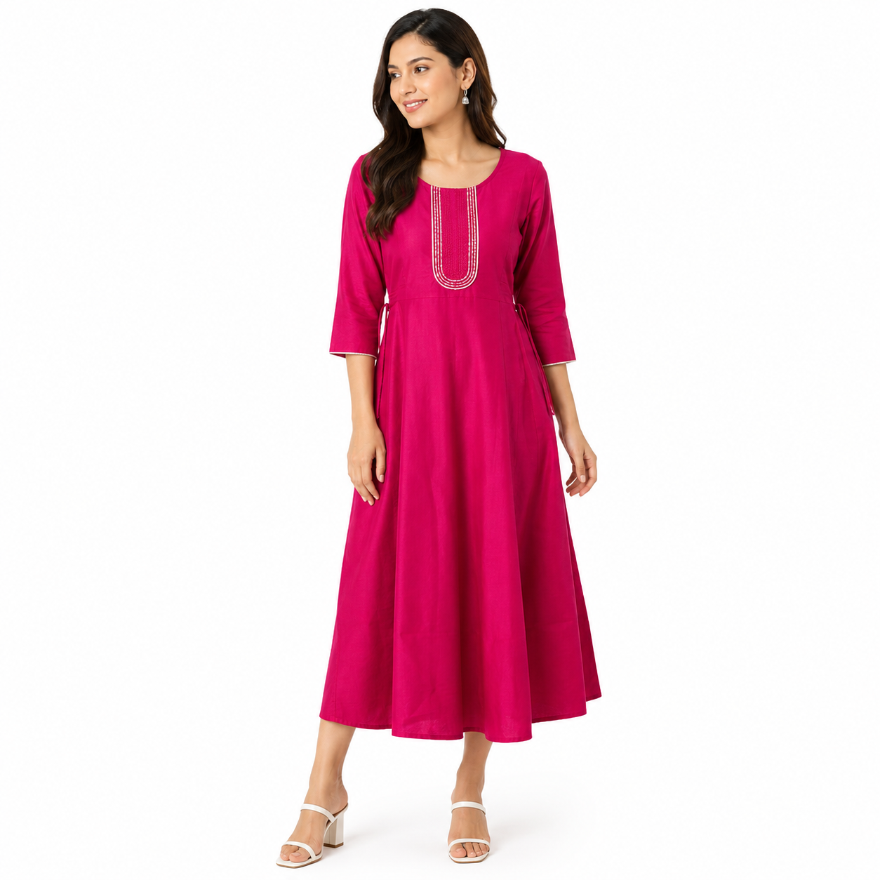 Ladies Kurti Embroidery-Black-XL-Red