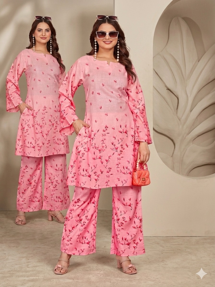 Plazo Pant Printed-Pink-M
