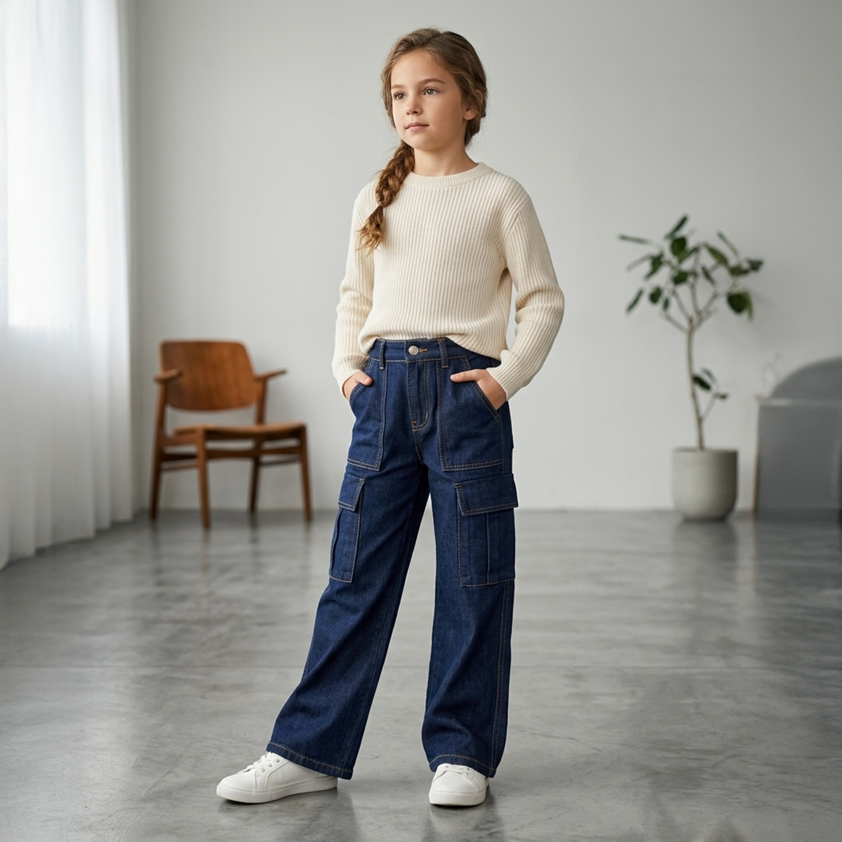 Girls Carco Pant Denim Navy-12Y-Navy Blue