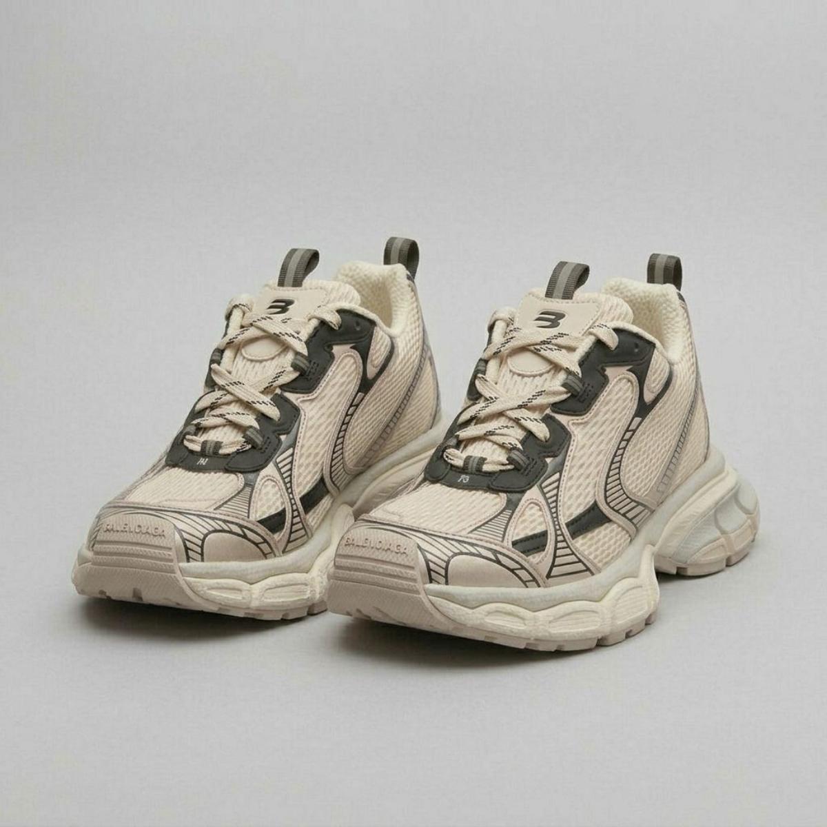 Ladies Sneakers Shoe With Lace-Beige-38