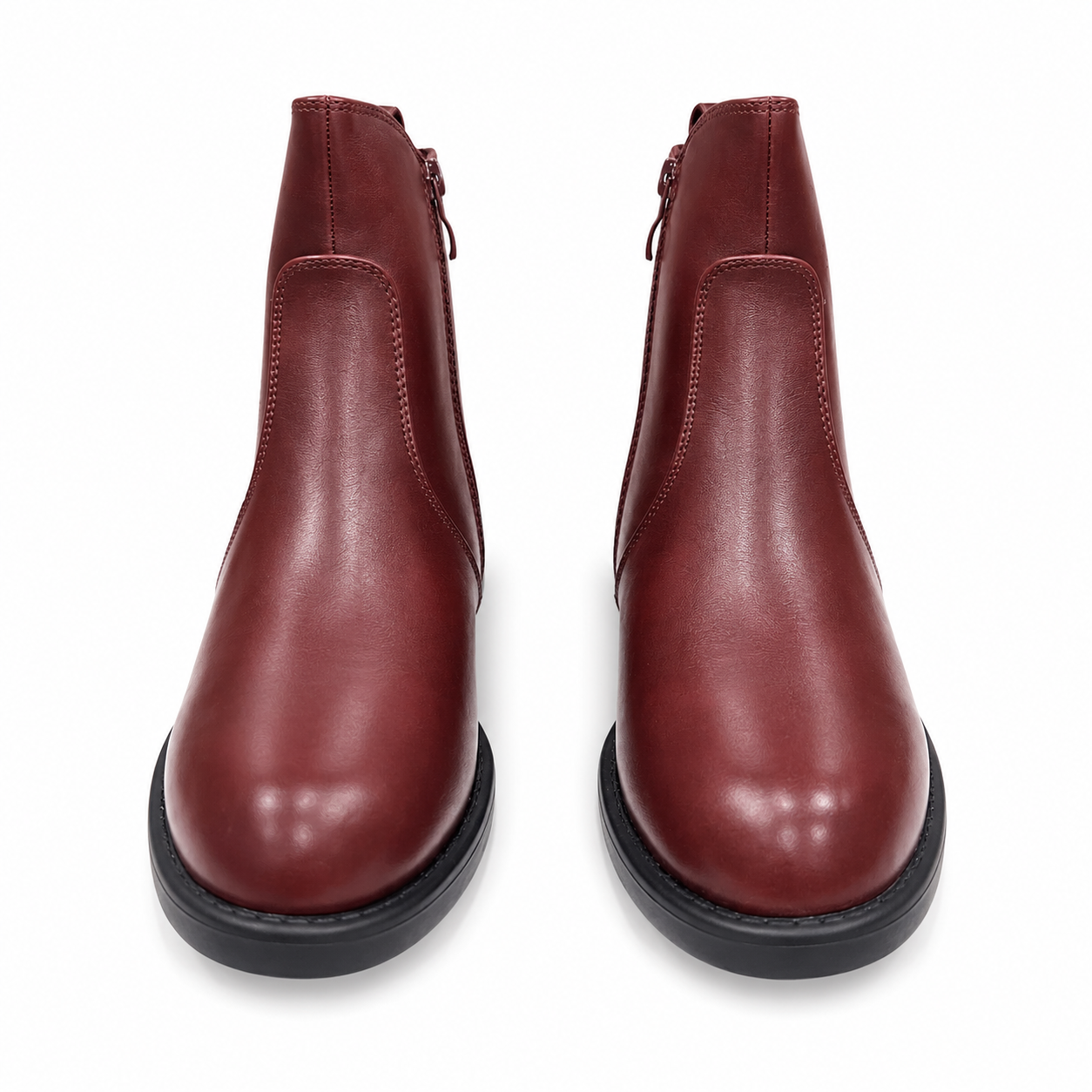 Ladies Boots Medium Heel Pu-Maroon-36