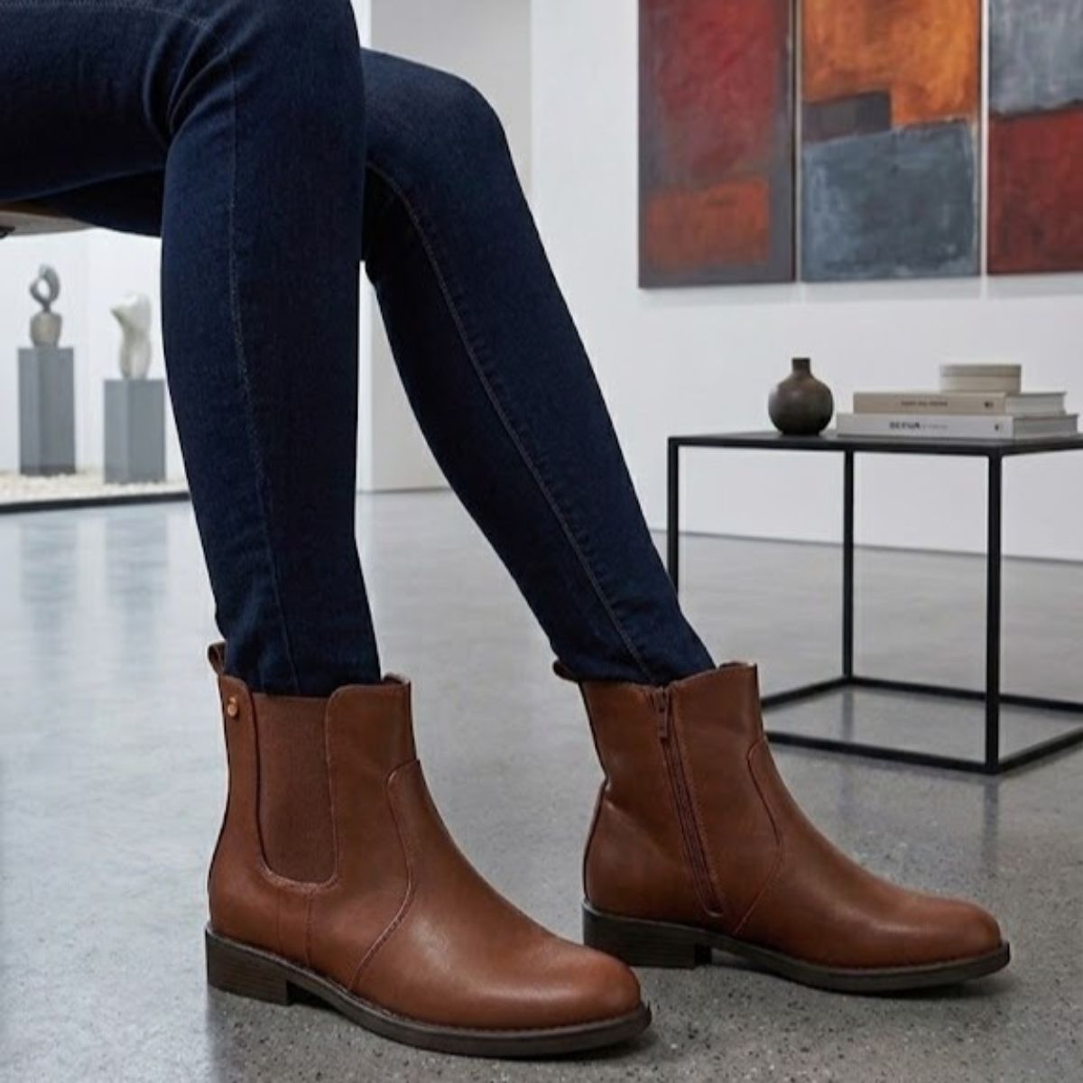 Ladies Boots Medium Heel Pu-Camel-41