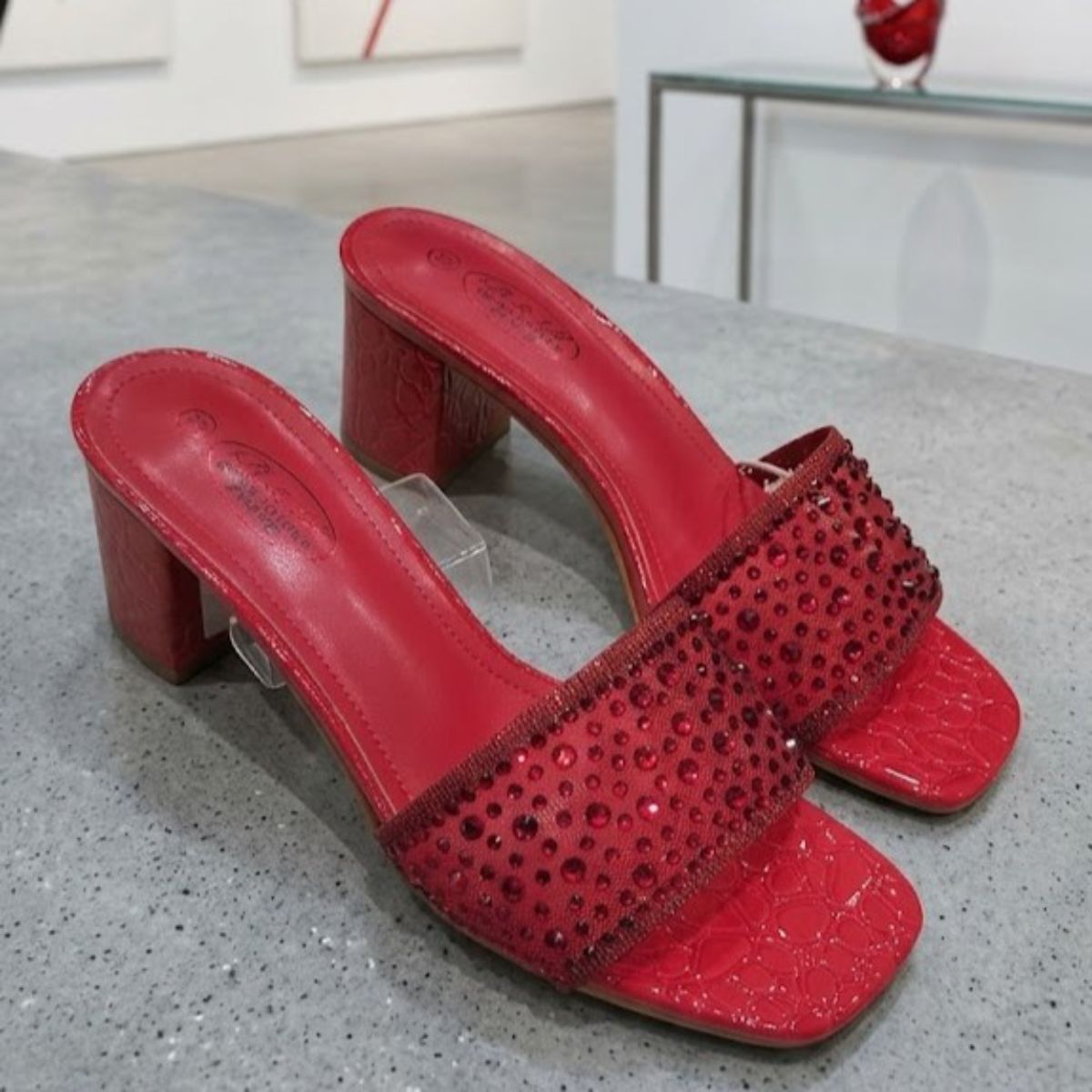 Ladies Sandal Low Heel-Red-38