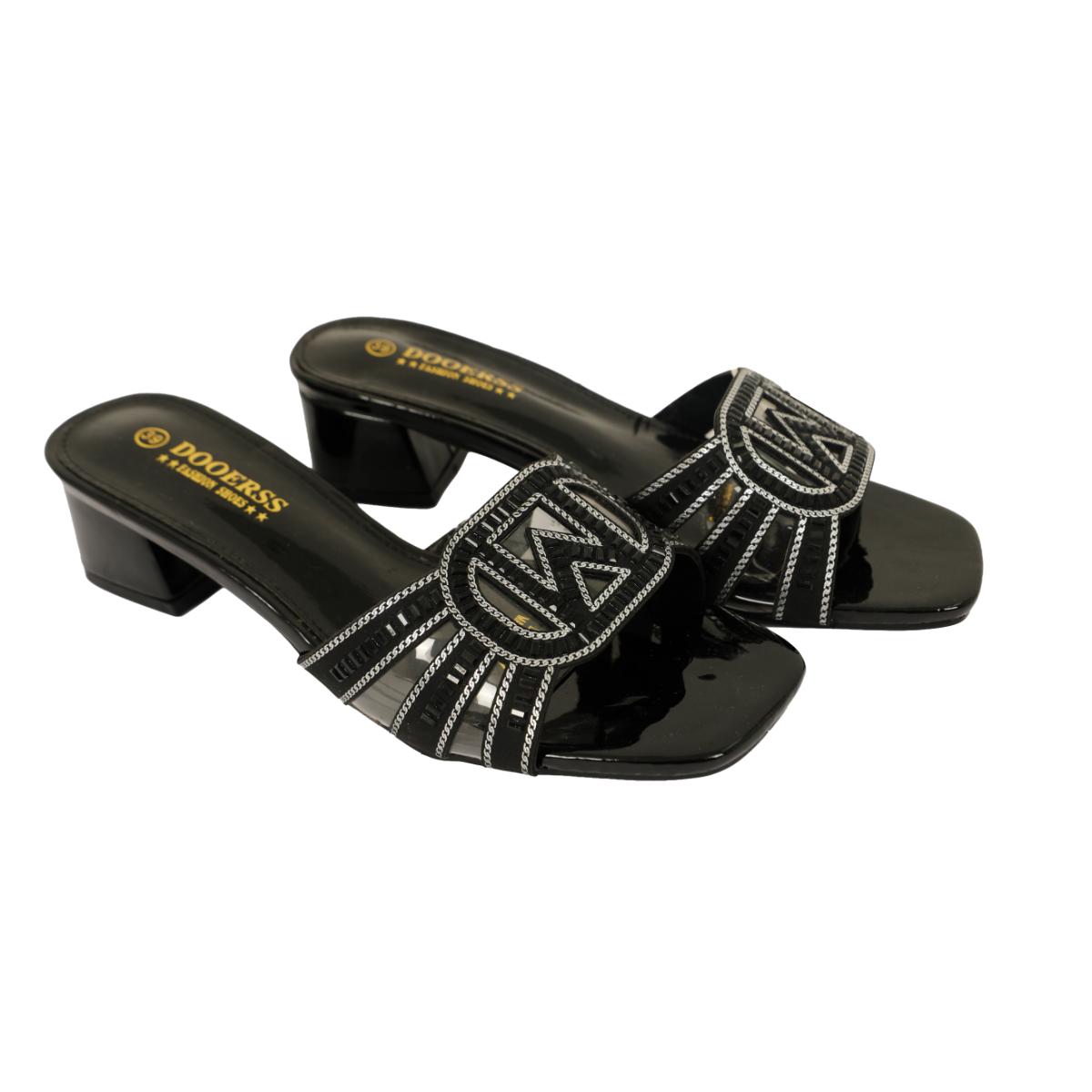 Ladies Embellished Heeled Mules-Black-41