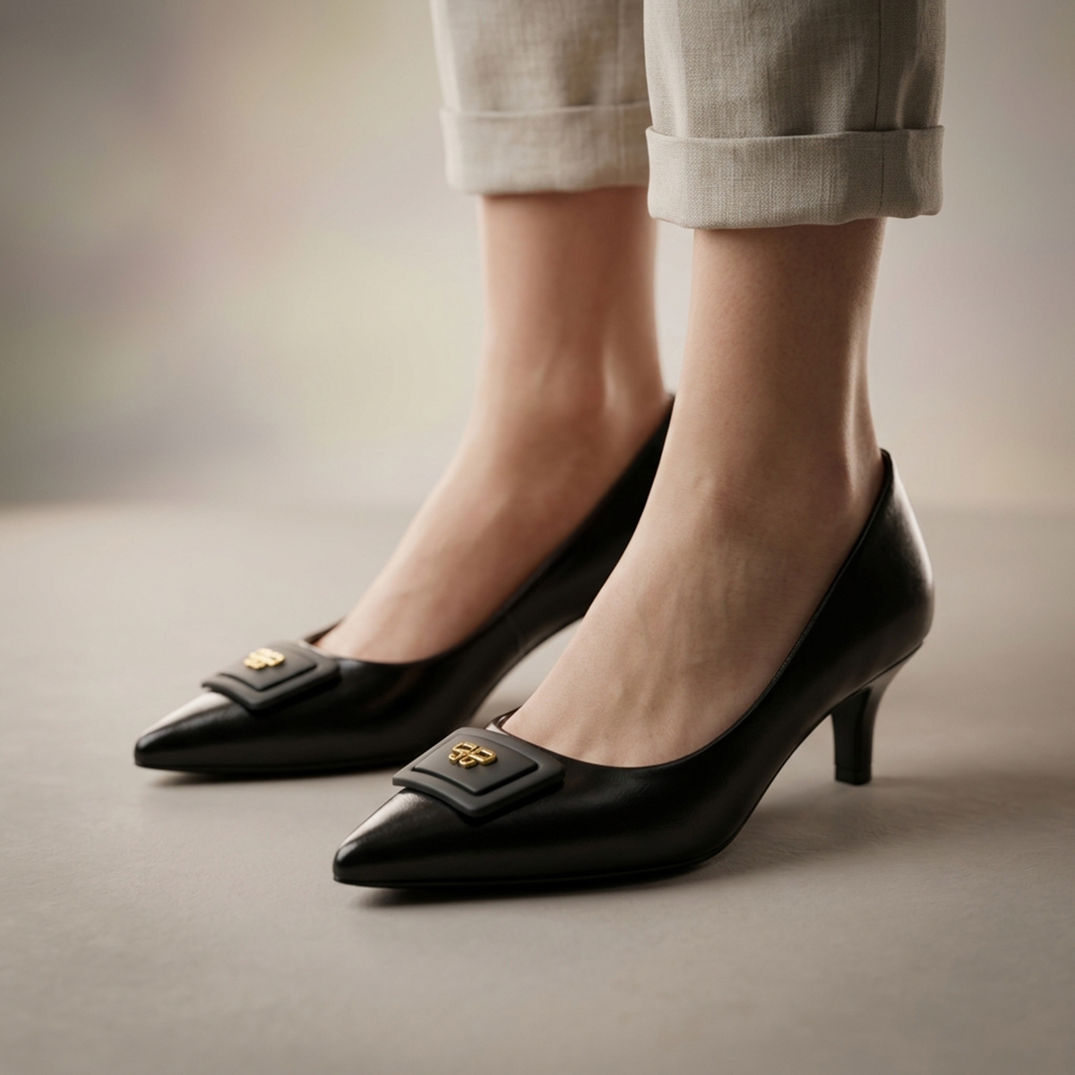 Women's Low Heel Pointed Toe Pumps-Black