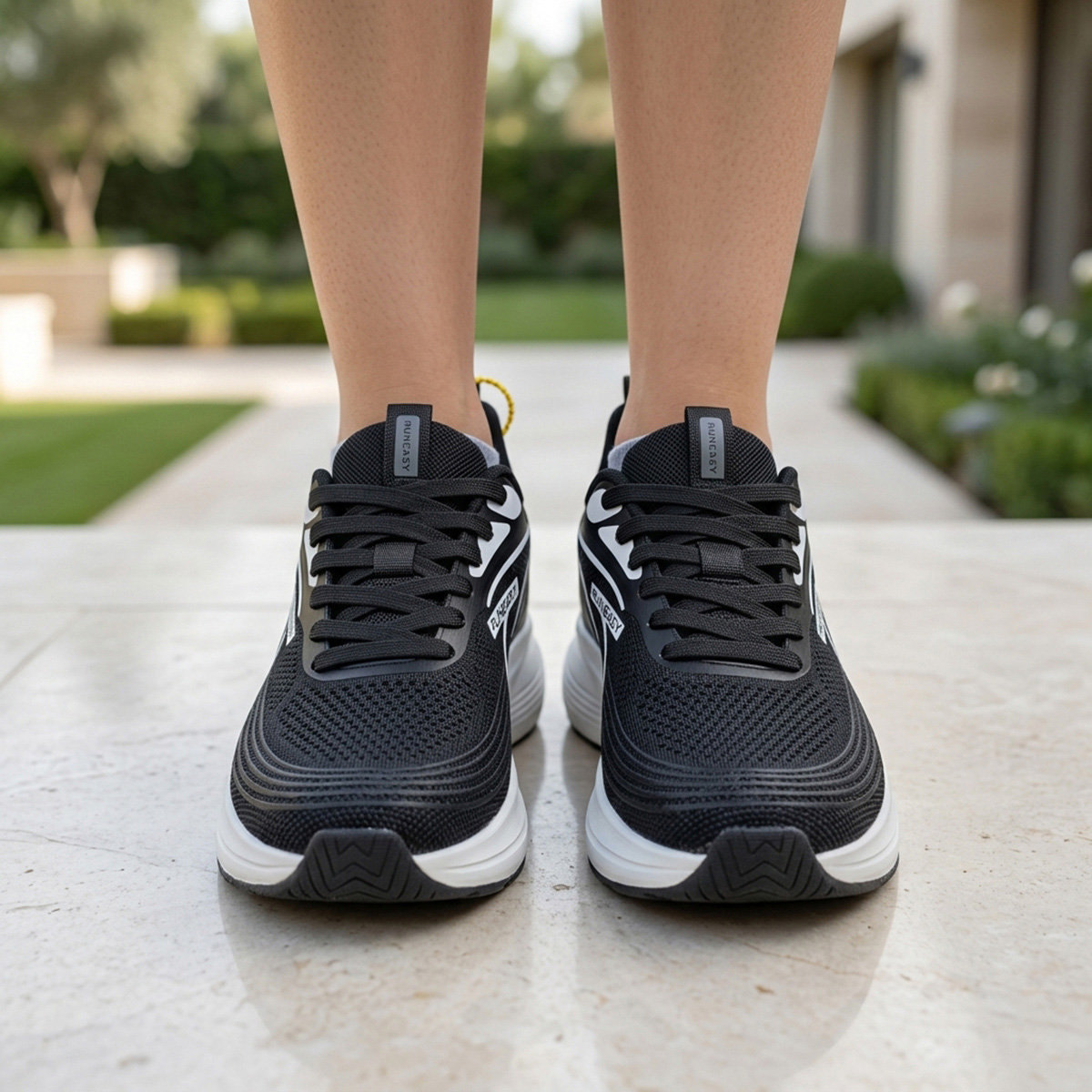 Ladies Running Shoes With Lace-Black White