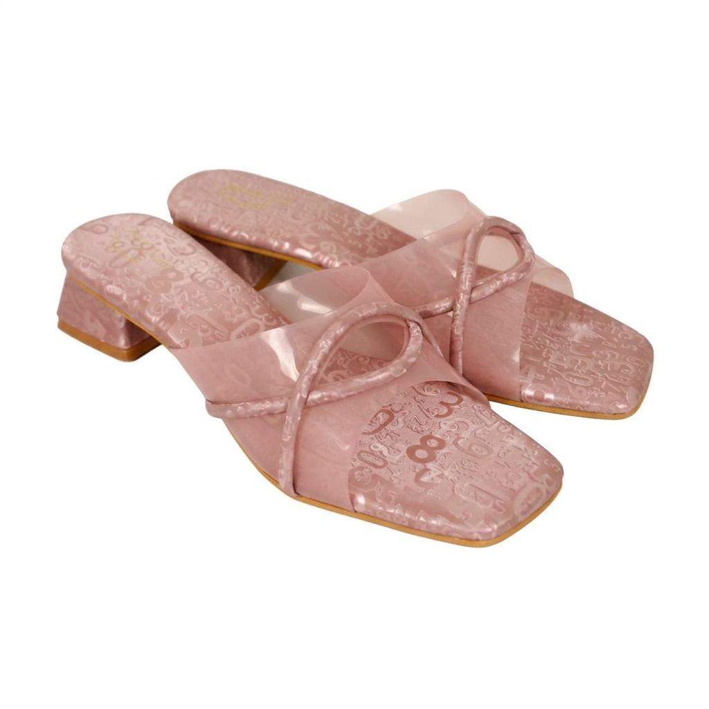 Ladies Translucent Block Heel Mules-Pink-41