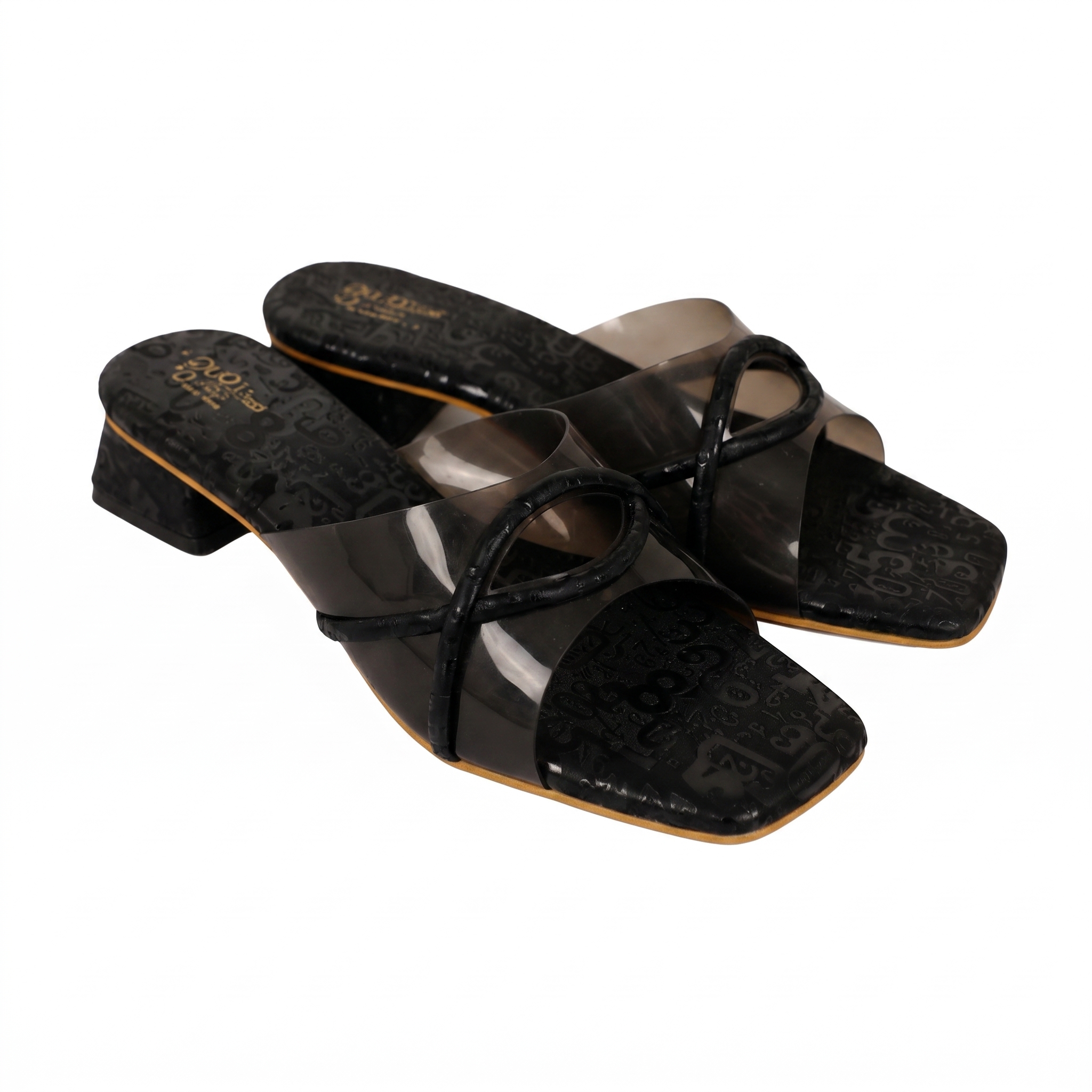 Ladies Translucent Block Heel Mules-Black-36