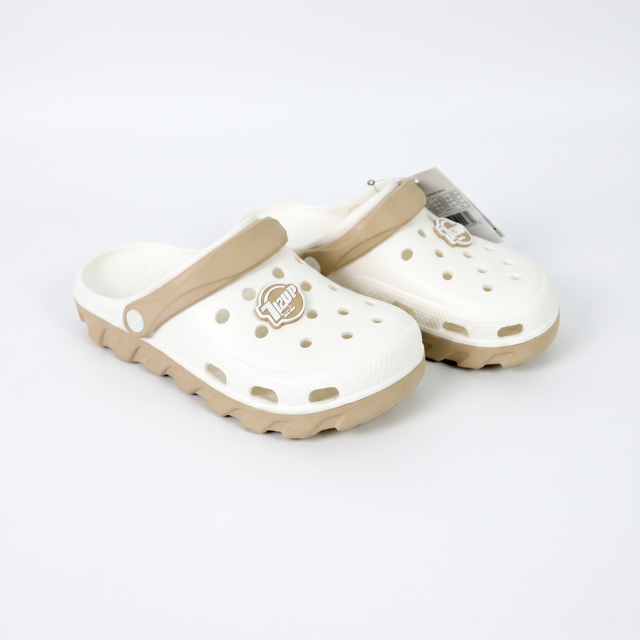 Ladies Classic Platform Clogs-White/Beige-37