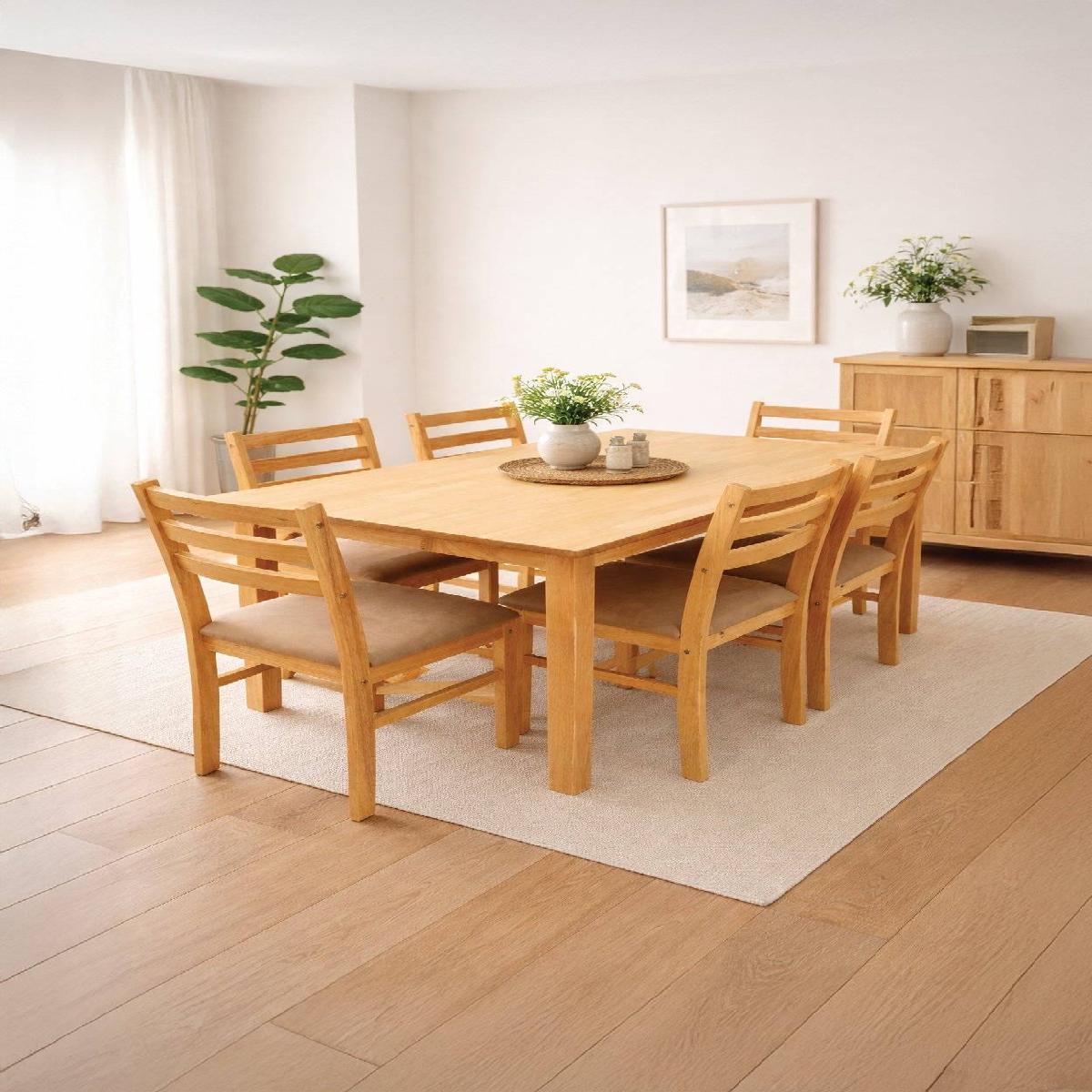 Wood Dining Table 6 Chair 1Box