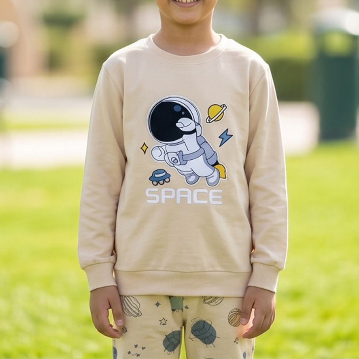 Boys' Space Astronaut Pyjama Set-Beige