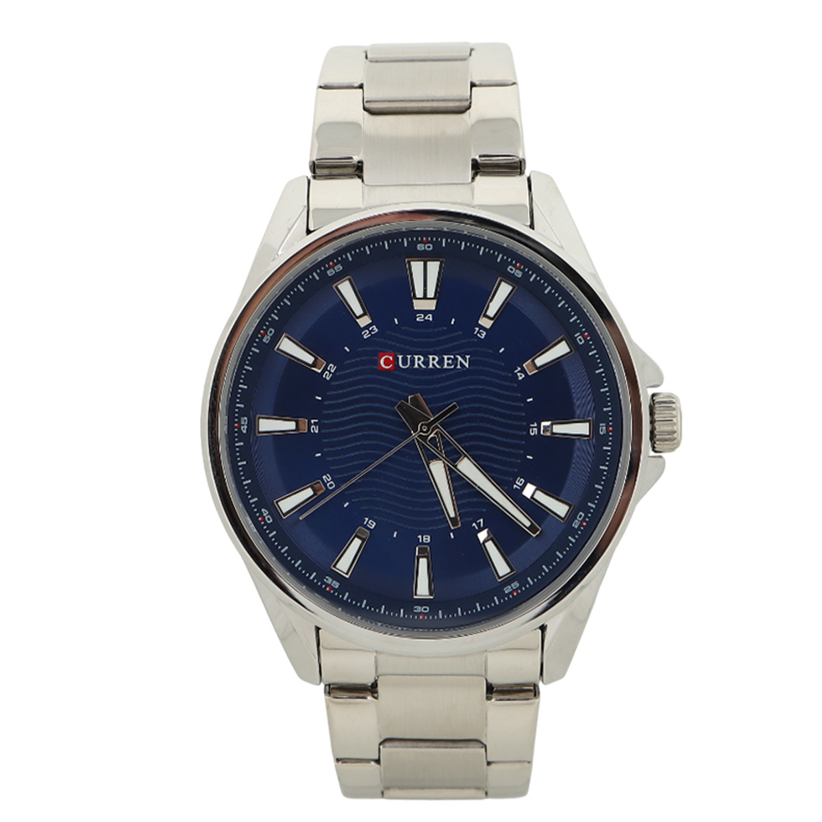 Curren Gents Metal Quartz Watch Silver Round Blue Dial