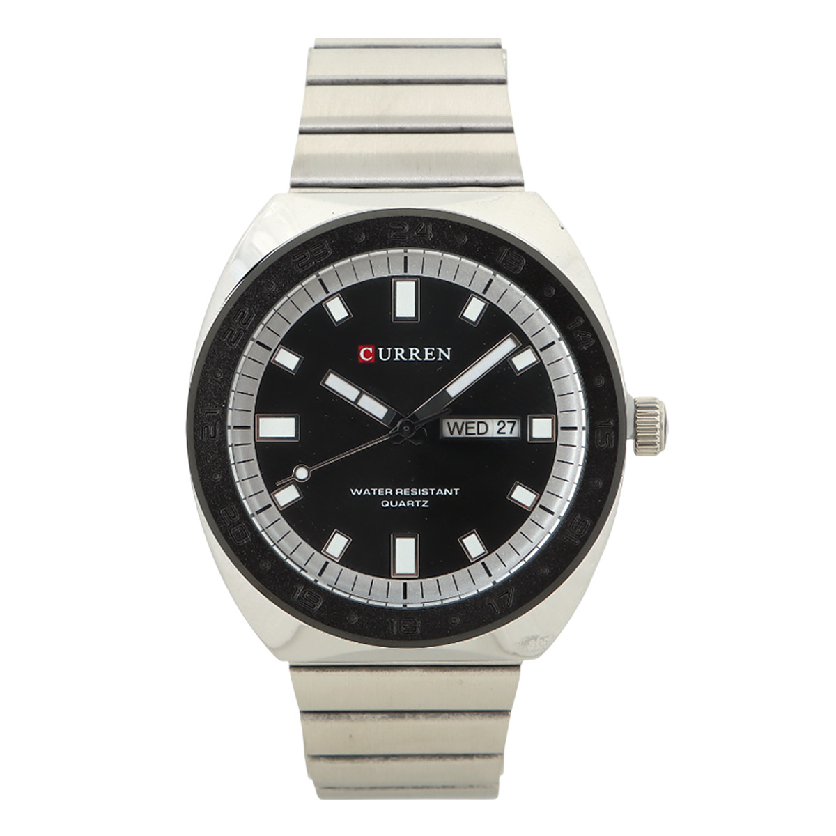 Curren Gents Metal Quartz Watch Silver Round Black Dial With Day & Date Display