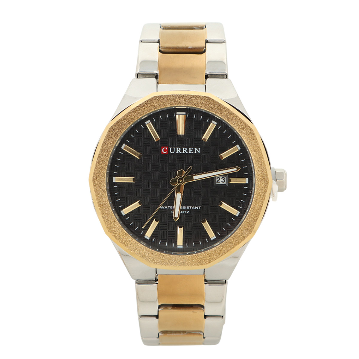 Curren Gents Metal Quartz Watch Two Tone Round Black Dial With Date Display