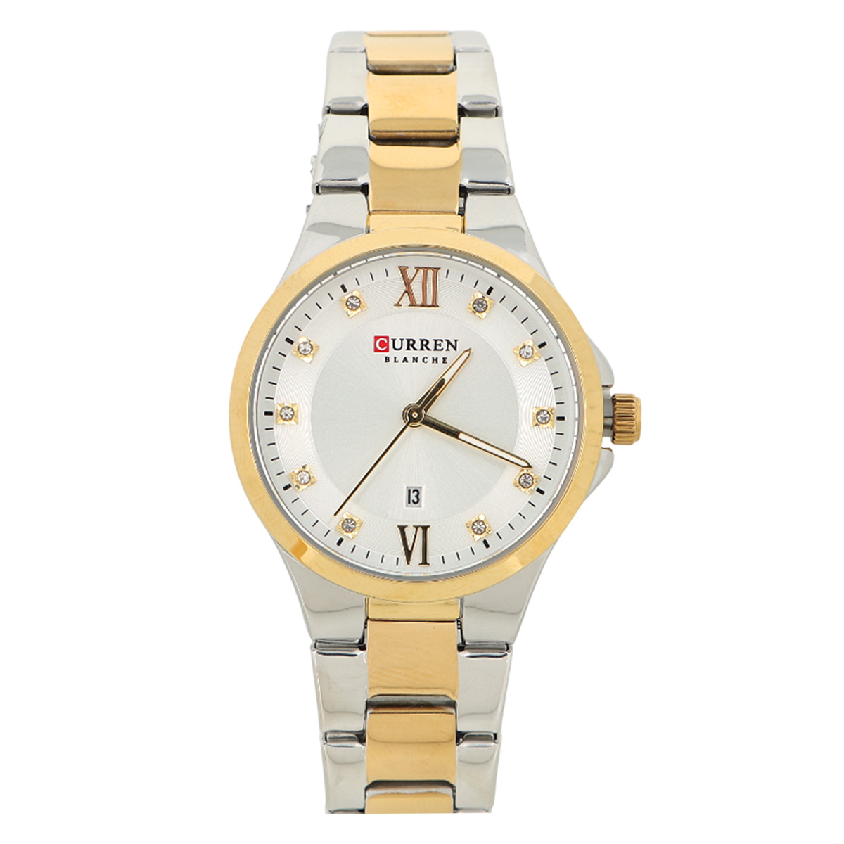 Curren Ladies Metal Quartz Watch Two Tone Round White Dial With Date Display