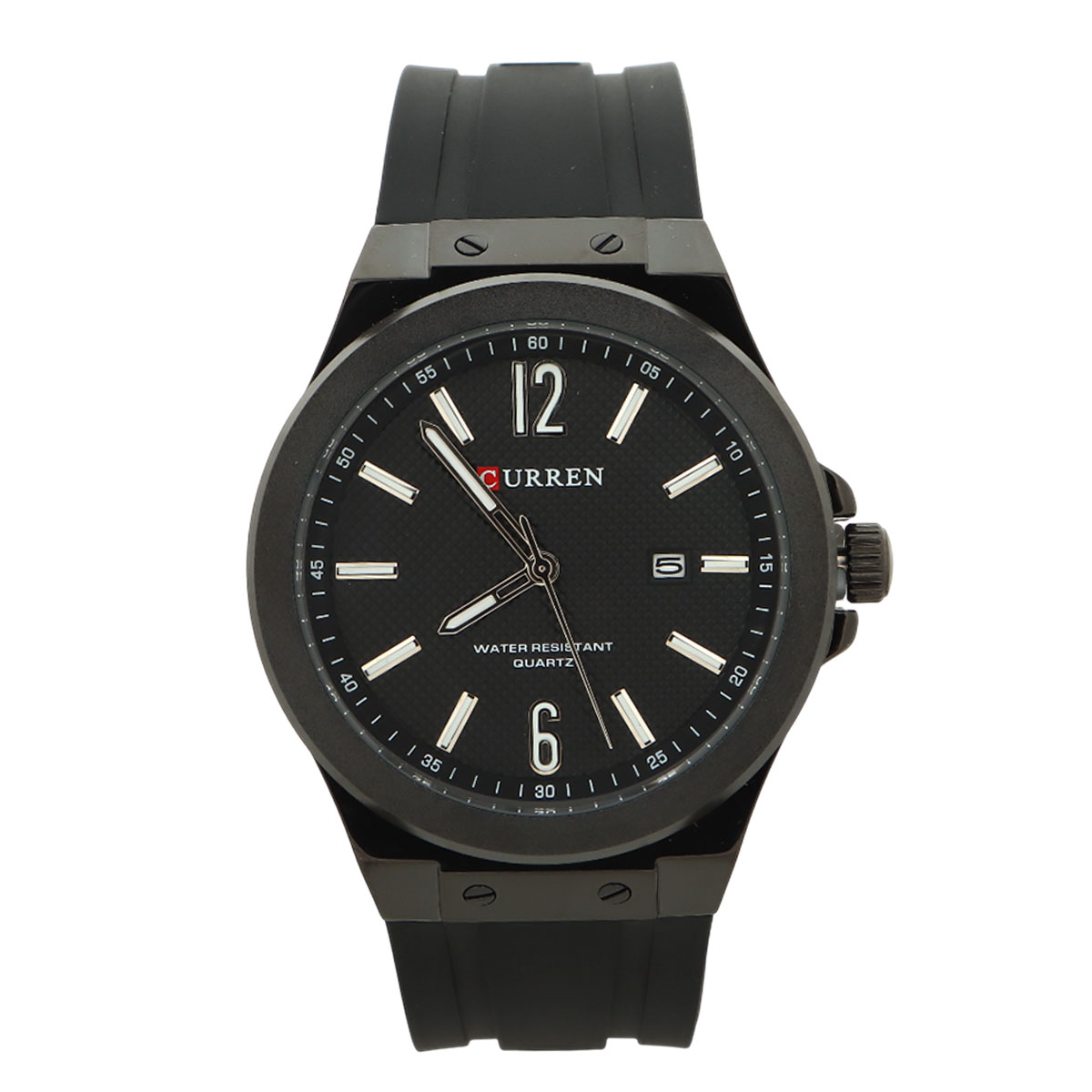 Curren Gents Rubber Quartz Watch Black Round Black Dial With Date Display