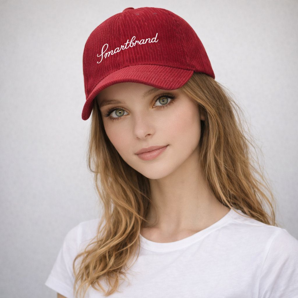 Ladies Corduroy Embroidered Cap Red (Free Size)