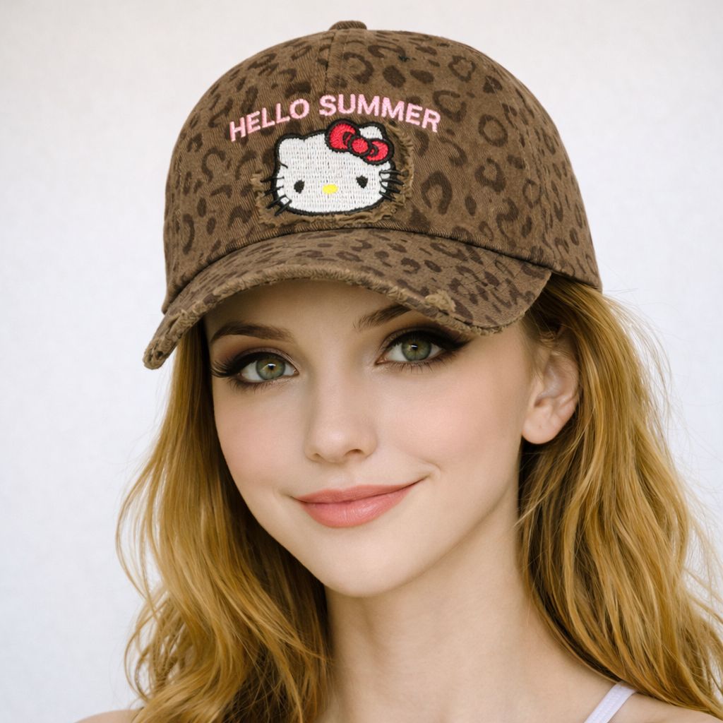 Ladies Leopard Print with Character Patch Cap – Brown Free Size