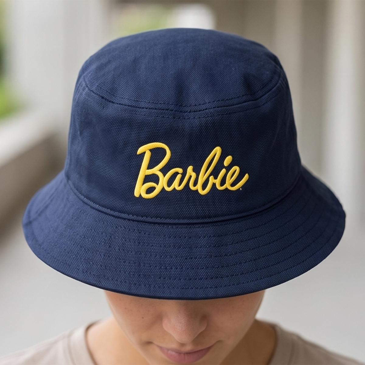 Ladies Embroidered Script Bucket Hat-Navy Blue