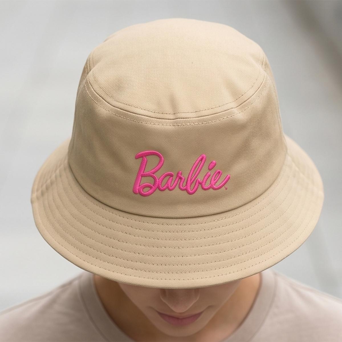 Ladies Embroidered Script Bucket Hat-Khaki