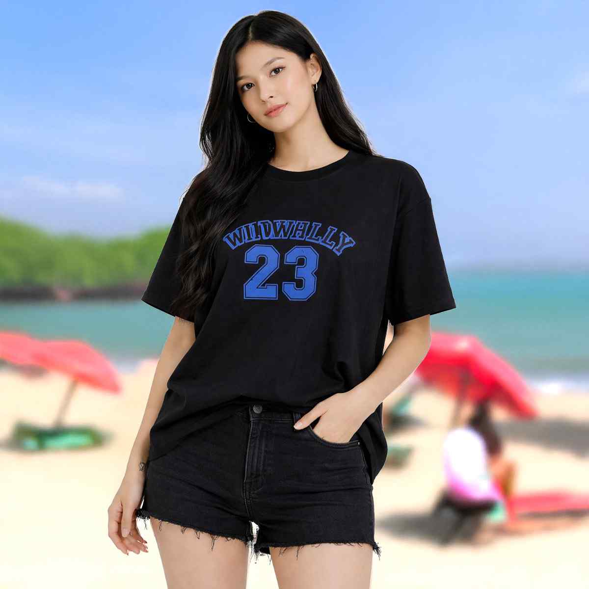 Ladies T-Shirts Regular Fit Stretch -Black-M