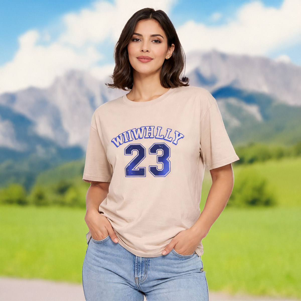 Ladies T-Shirts Regular Fit Stretch -Beige-L