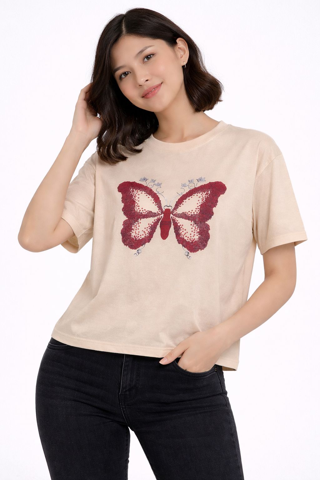 T-Shirt Printed S/S-Beige-S